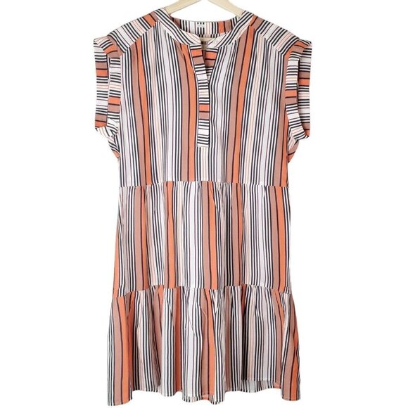 Marie Oliver Dress‎ Womens Small Lachlan Silk Mini Tiered Orange Pink Stripes - Picture 2 of 16